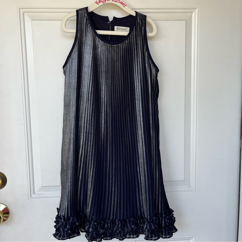 •Jean Bourget• Girls Navy/Silver Dress Pleated Dress - Size 8